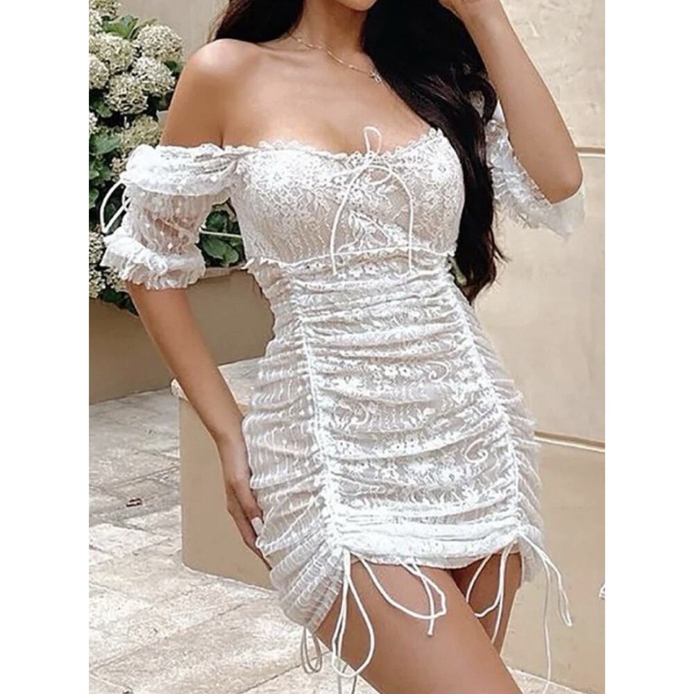 Fashion Nova White Angel Baby Lace Mini Dress Size L